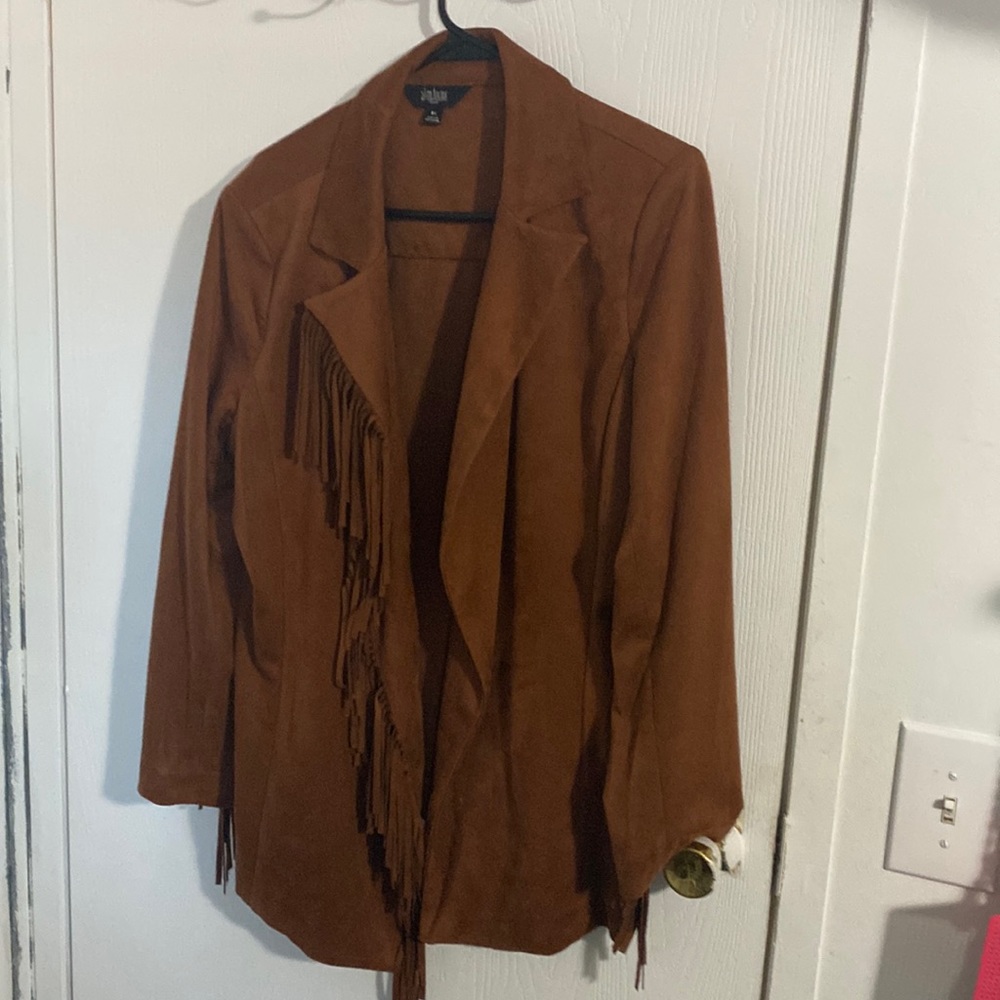 Rust suede leather western jacket with fringe
